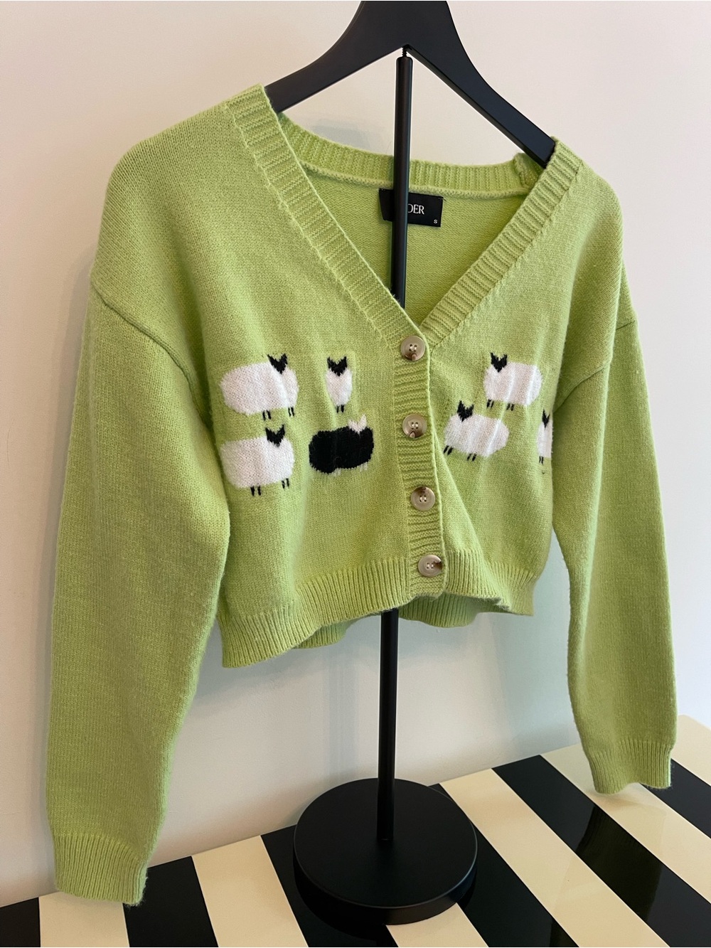 Cider V-Neck Lime Green Cardigan with Sheep - Picture 2 of 10